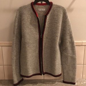 Vintage German wool artisan knit zip up contrast trim sweater cardigan jacket